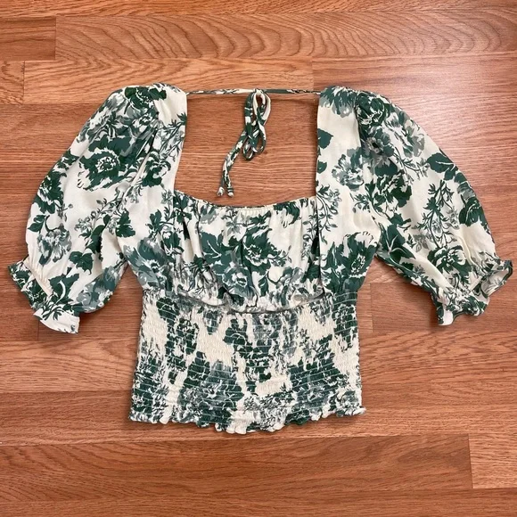 REFORMATION Adour Top Blouse Fortune Green Floral Size XS - Picture 5 of 10